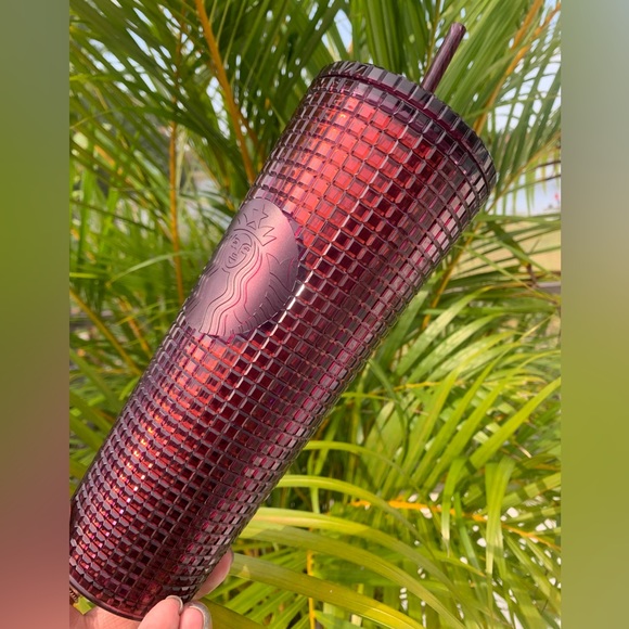 Starbucks Plum Maroon Grid Studded Cold Cup Tumbler Venti 24oz Insulated NWT - Picture 3 of 14